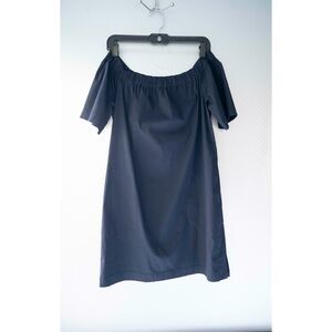 A.L.C. Off Shoulder Pocket Dark Blue Black Cotton Blend Shift Dress Sz 2